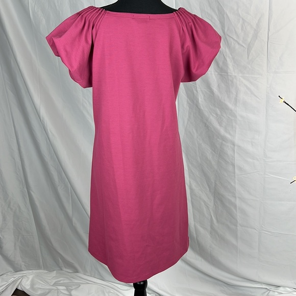 BCBG MAXAZRIA Plum Dress with Smocked Shoulders and Balloon Sleeves Size Large - Picture 4 of 6